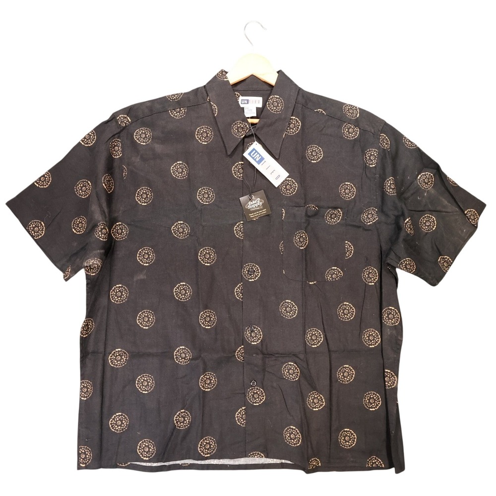 UNTIED Button Up Shirt Mens XL Vintage New Geometric‎ Print Short Sleeve Cotton
